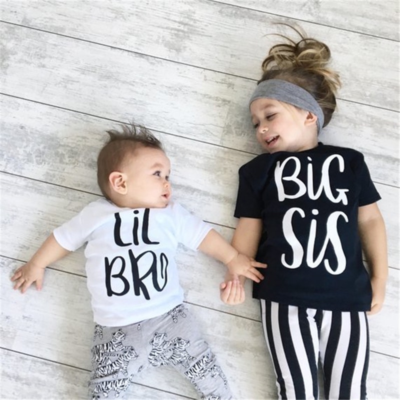 Little Brother Big Sister Kids Baby Boy Girl Cotton T-shirt Summer Short Sleeve Twins Matching Tops Cute tshirt Tee