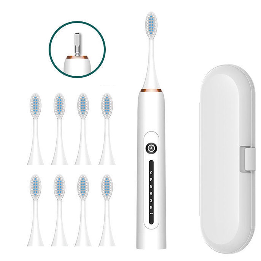 Electric Toothbrush Tooth Brush USB Rechargeable Adult Waterproof Ultrasonic Automatic 6 Mode With Travel Case: Package F