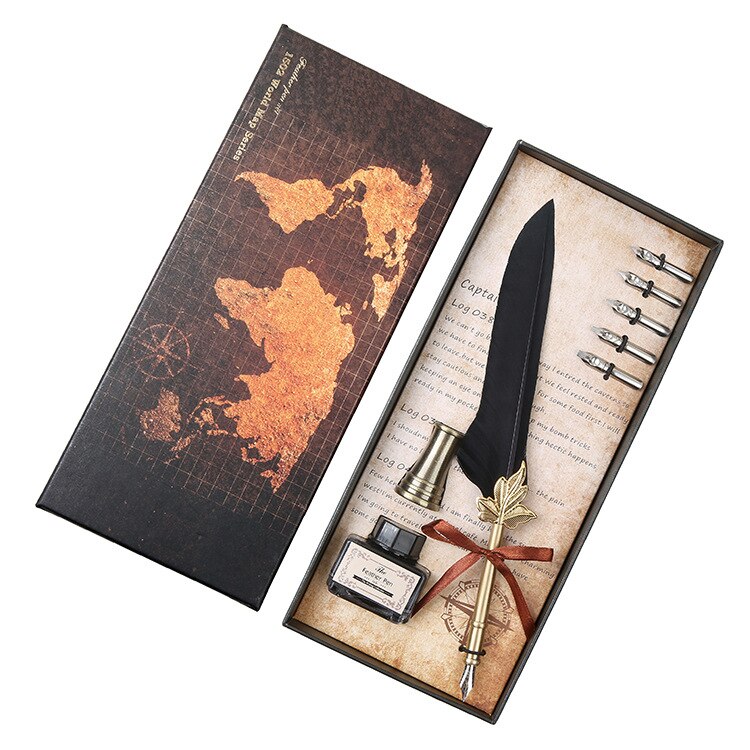 Vintage Antieke Veer Dip Pen Metalen Nibbed Pen Inkt Schrijven Quill Plakboek Veer Pen Set Creatieve Vulpen: 2
