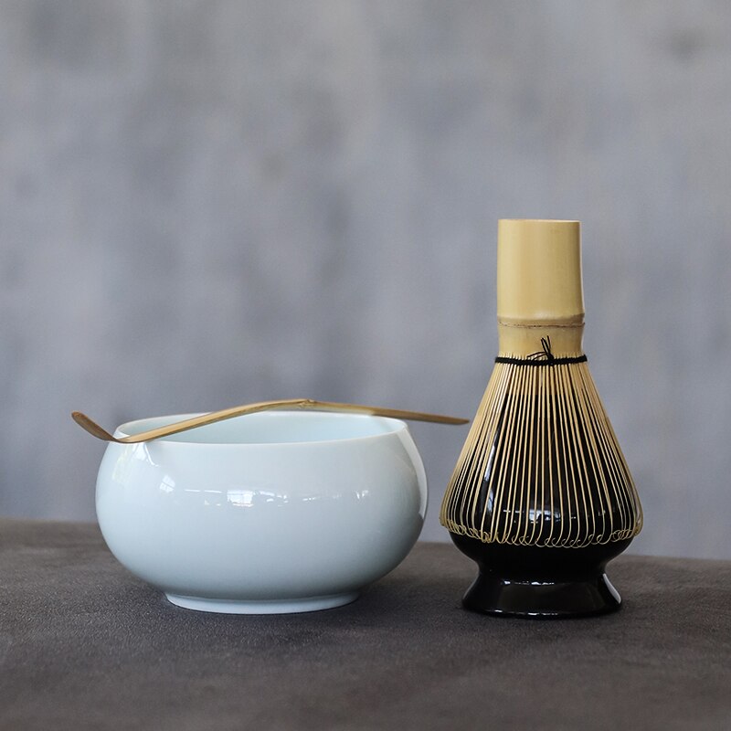 Luwu traditionella matcha uppsättningar naturlig bambu matcha visp ceremic matcha skål visp hållare japanska tesatser: Himmelsblå