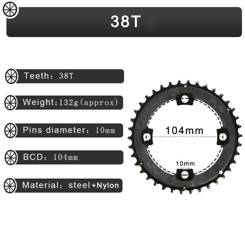 104/64BCD Kroon 3*10 speed 2*10 speed Fiets Kettingblad Dubbele Triple Fiets Kettingwiel 22/26/32/38/42 T MTB Kettingblad Fiets Deel: Lichtgrijs