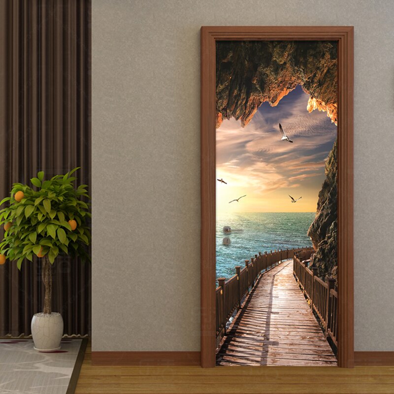 Decals Mural 3D Step Door Sticker Nature Mountain Diy Selfadhesive Waterproof Paper Poster for Print Art Picture Home Decoration: YXCV218905 / 77x200cm