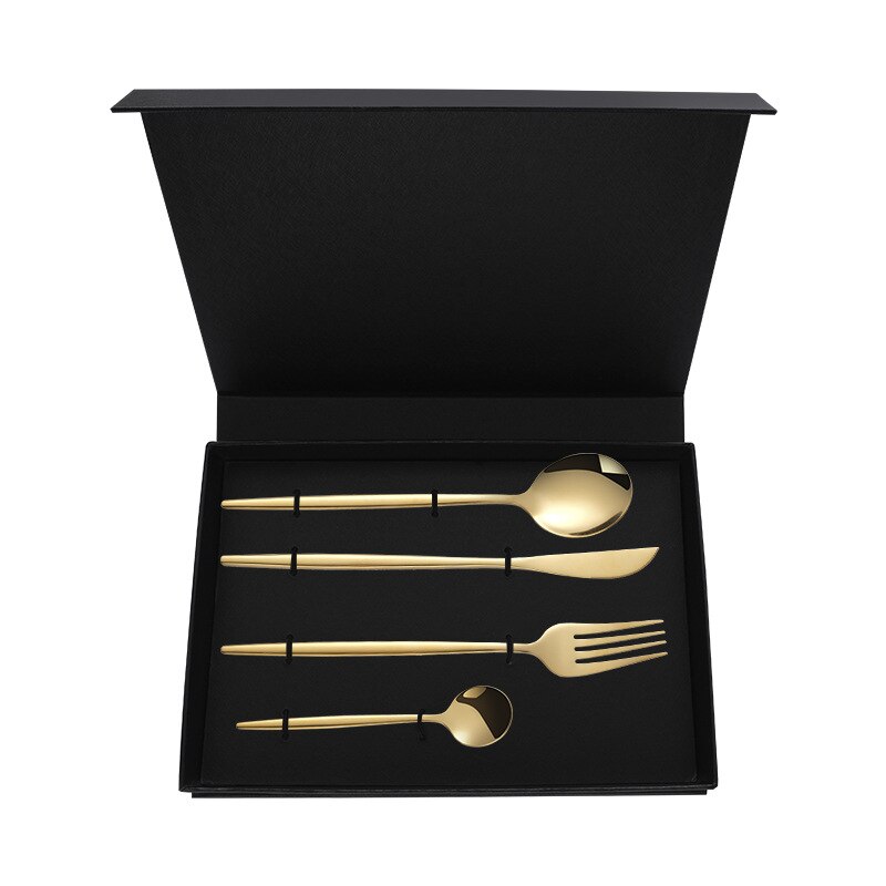 4 Stuks Sets Rvs Servies Box Set Westerse Steak Mes Vork Lepel Servies Set Voor Thuis Picknick Restaurant: Gold