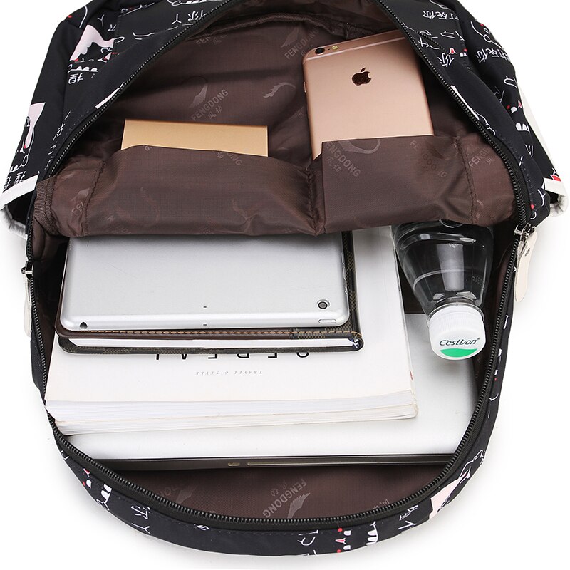 Mochila moderna con estampado de flores para mujer, bolso de hombro impermeable, Chica adolescente, escolar