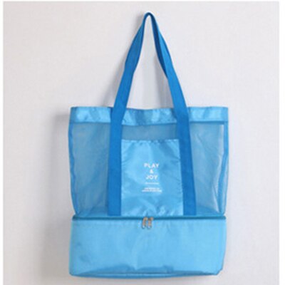 Large Thermal Insulation Cooler Bag women's handbag multifunctional insulation package 2 Layers Food portable: blue