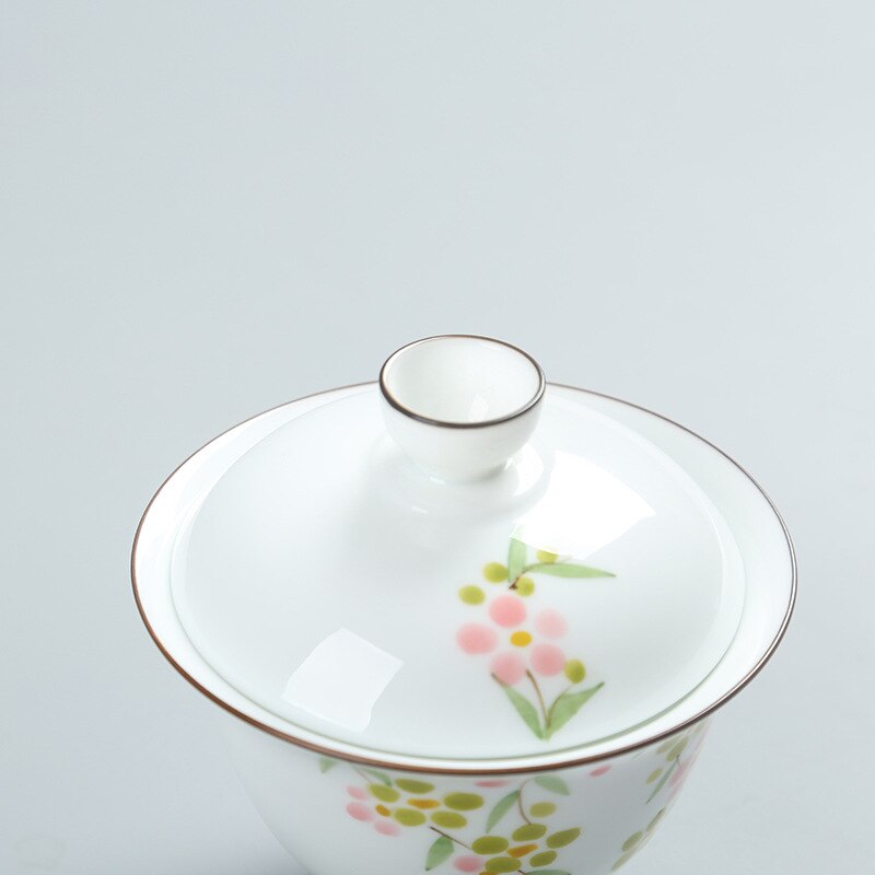 Handgeschilderde Keramische Terrine Keramische Witte Thee Set Thee Apparaat Kung Fu Handgemaakte Glazuur Pastel Gaiwan Sopera De ceramica