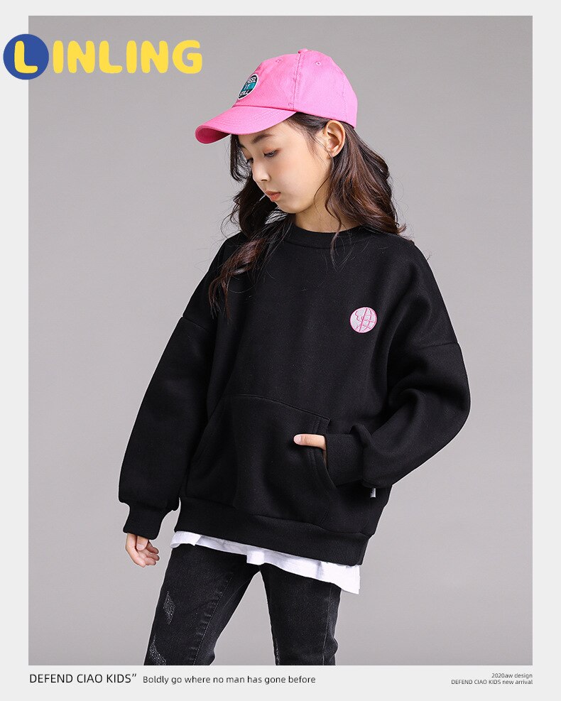 Linling Kids Sweatshirts Cool Hoodies Voor Jongens Meisjes Hoodie Katoen Mode Zwarte Winter Lange Mouw Bovenkleding Top V257