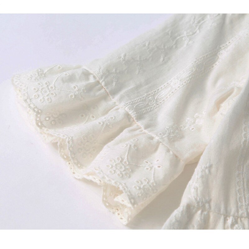 Kids Meisjes Losse Zomer Borduren Kant Witte Katoenen Flare Prinses Jurk Kind Tiener Meisjes Mode Oogje Jurken Kleding