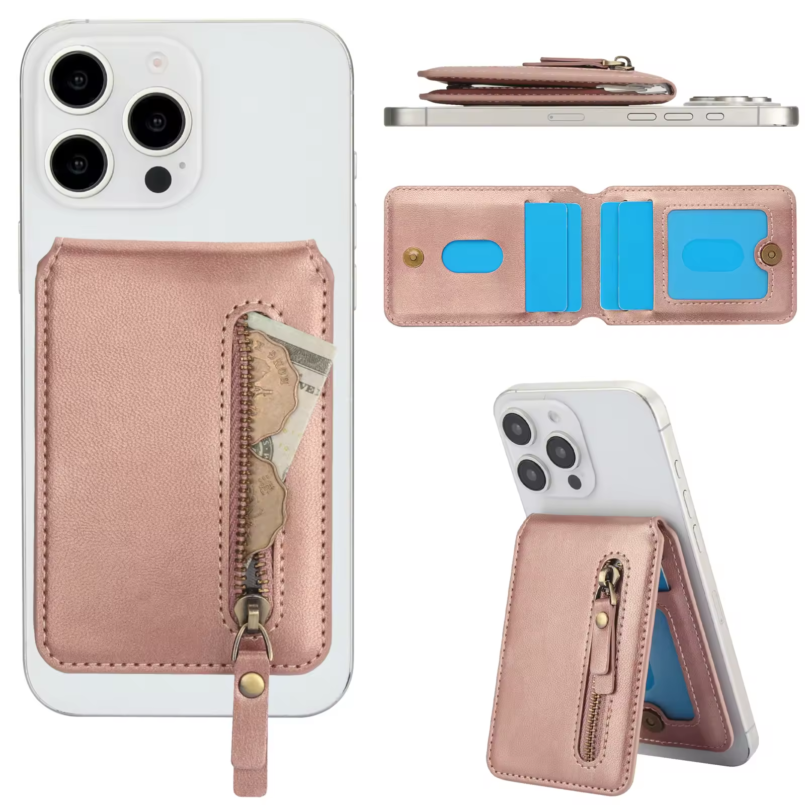 Tarjetero magnético con cremallera, cartera Vertical Solt para Magsafe para iPhone 16 Pro Max 15 14 13 12, bolsa de accesorios de cubierta Universal
