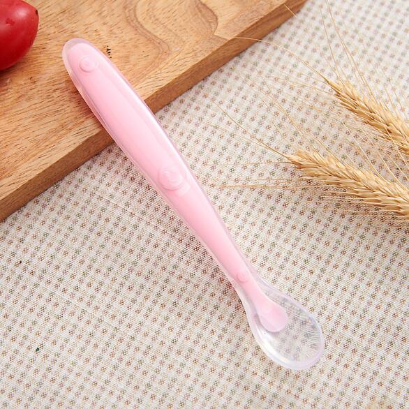 Cucharas de alimentación de bebé, vajilla para cubiertos para niños, cubiertos, cuchara, herramientas de silicona para de varias telas, lote, cucharón de sopa: Rosa
