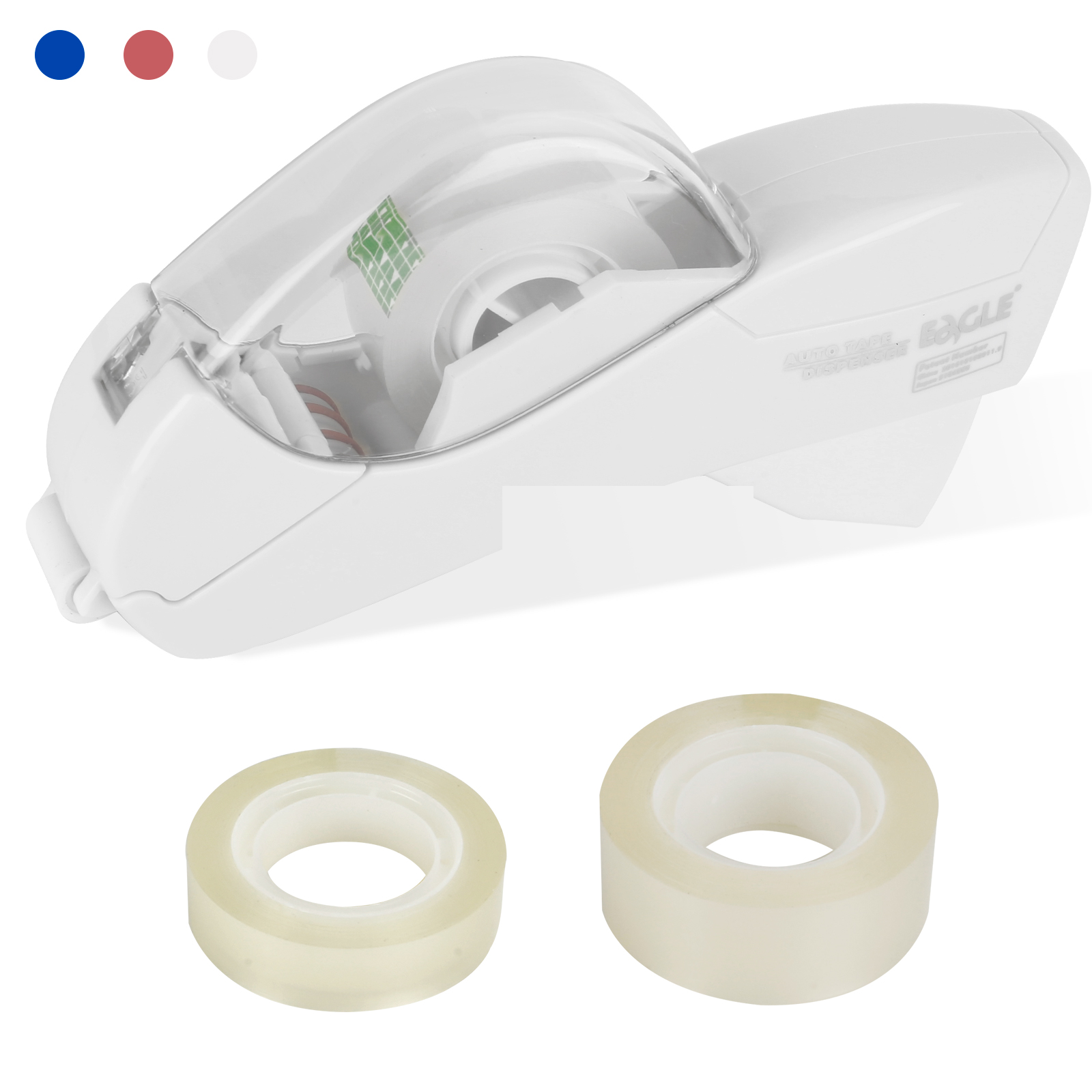 Auto Tape Dispenser Cutter With Tow Roll Tape Portable Stationery Hand Held Tape Holder For Wrapping Office Home School Supplies: WHITE