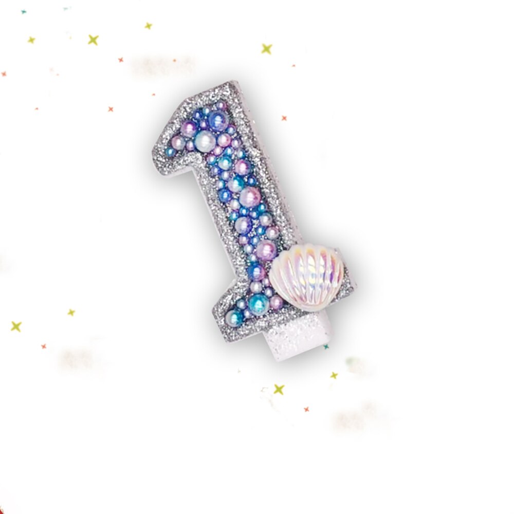 Havfrue hav tema bursdag stearinlys digital håndlaget perleskall bryllup bursdag cupcake bakeutstyr dekorasjon favor.: 1