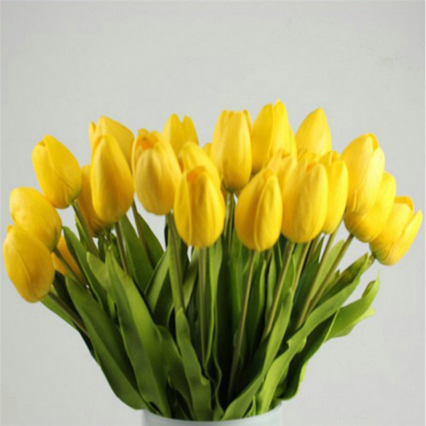 Null Tulpe Künstliche Blume Latex Real berühren Braut Hochzeit Strauß Heimat Dekor, 10 stücke Gelb: Gelb
