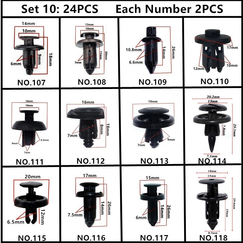 For Toyota Tundra Solara Scion Car Bumper Fender Wheel Arch Door Panel Trim Roof Cover Trunk Strip Snap Rivet Fastener Clips Kit: 24PCS Mixed Set 10
