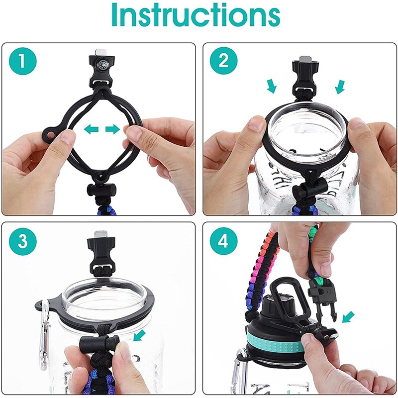 3PCS cinturino per bottiglia d'acqua manico in Paracord per idro boccetta bottiglie a bocca larga da 12 once a 64 once, per escursioni in campeggio a piedi, ecc