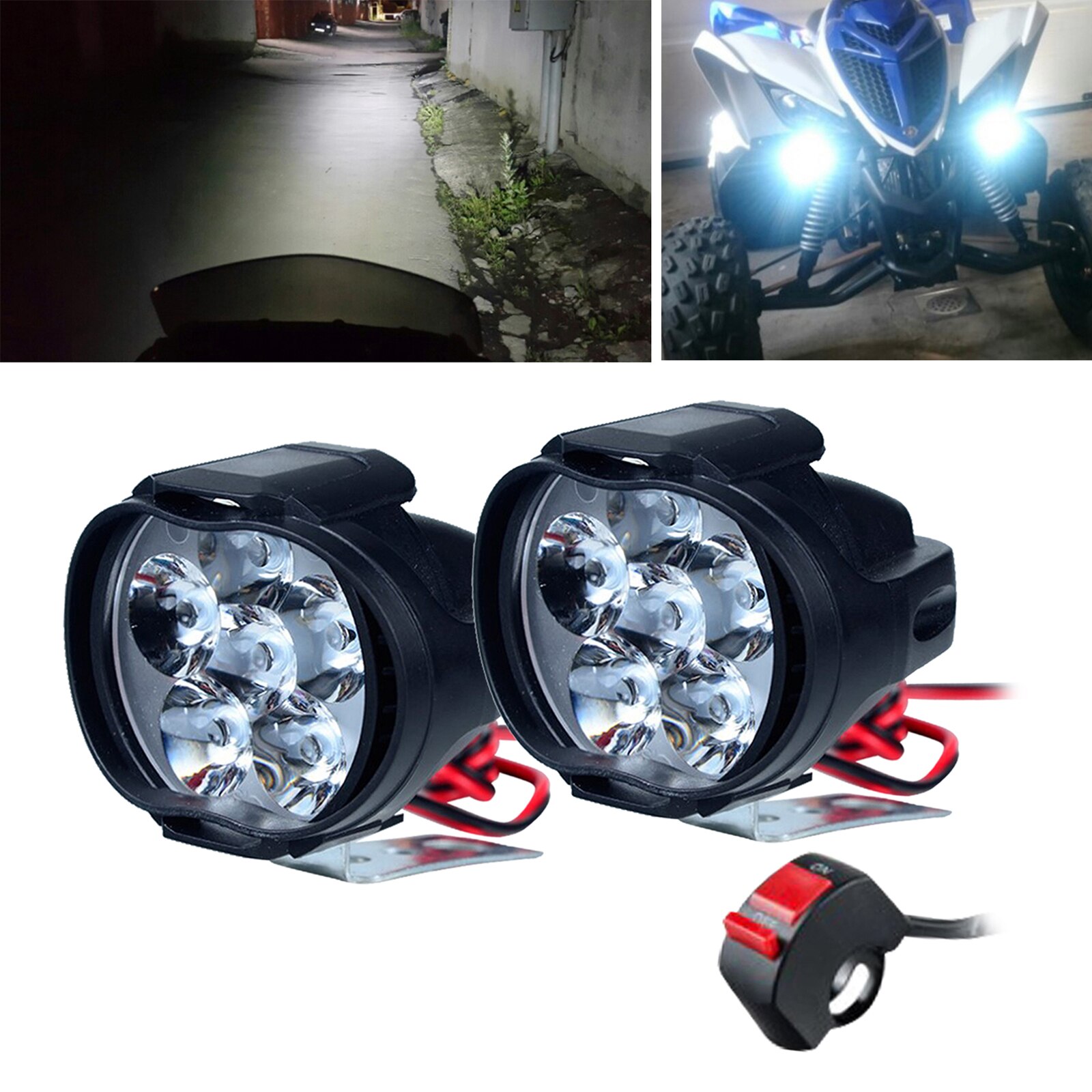 6 LED Motorcycles Bikes Scooter Headlight Switch Dirt Bike Head Lamp Black