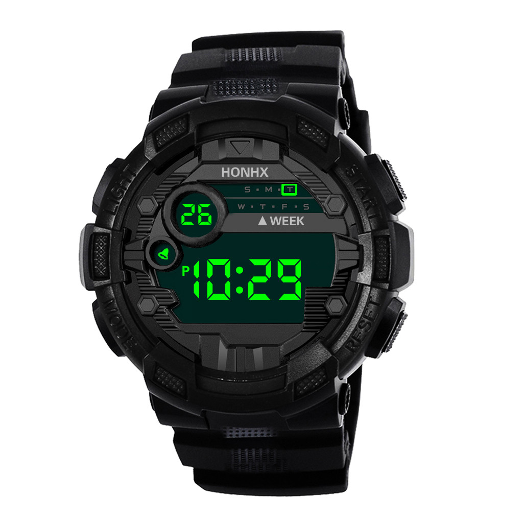 Luxe digitale led-horloge voor heren met datumweergave, sportief, outdoor, elektronisch sporthorloge, verjaardagscadeau, horloges voor mannen, reloj hombre: Zwart