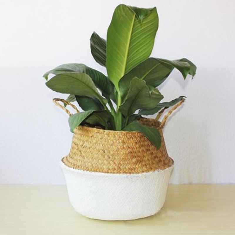Cesta de mimbre de paja para la colada, cesto plegable de mimbre, florero para el hogar, jardín, cesta colgante, boda: Blanco