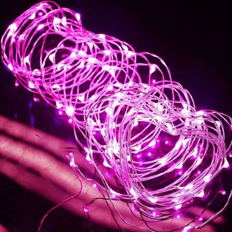 ROPIO 2M/5M LED Copper String Lights AA Battery Operated LED String Fairy Lights Christmas Wedding Party Decoration: Pink / 5M 50LEDs