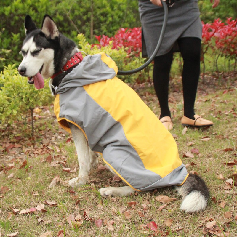 SHUANGMAO Pet Dog RainCoat Waterproof Reflective Dog Clothes Jumpsuit Rain Coat for Husky Dogs Labrador Golden Retriever Jacket: YELLOW / 6