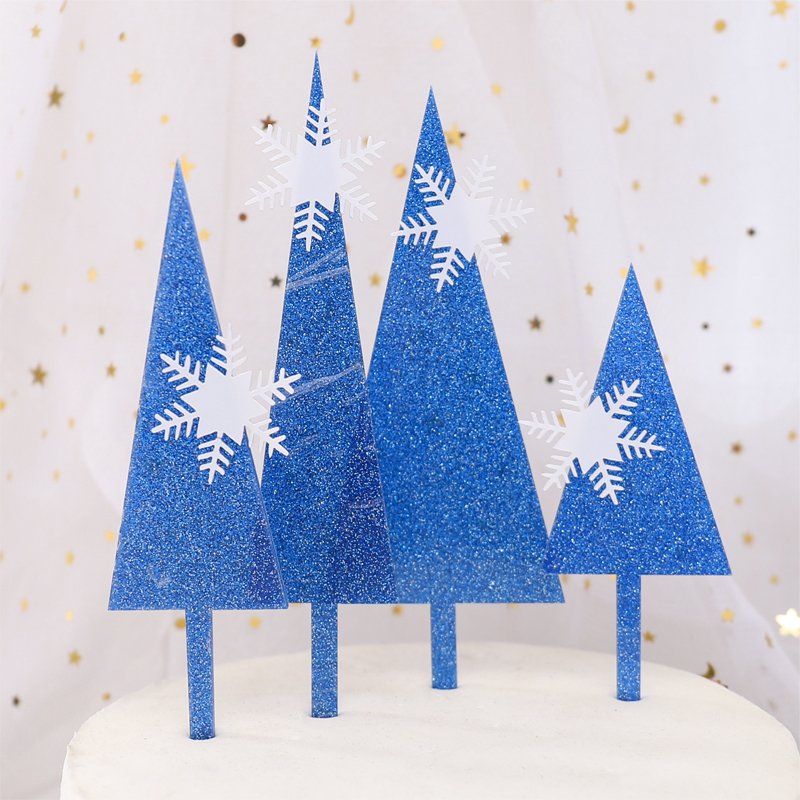 szczęśliwy urodziny ciasto cylinder płatek śniegu zamek ciasto dekoracja akryl niebieski Christmas drzewo Cupcake Toppers pieczenie impreza dekoracje