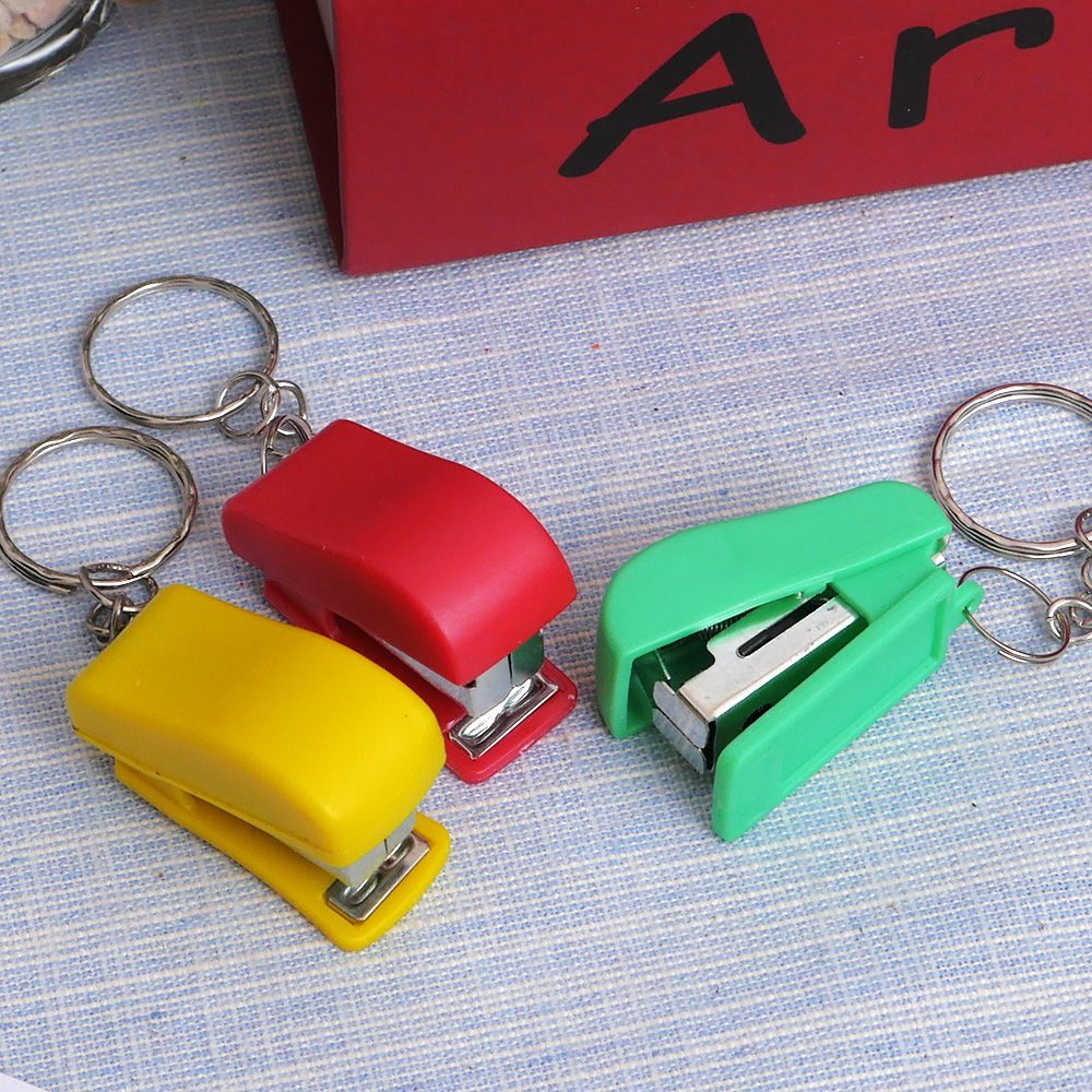 Practical Mini Plastic Stationery Set Stapler Key Chain Ring Kawaii Keychain School Office Supplies Stationery mini stapler