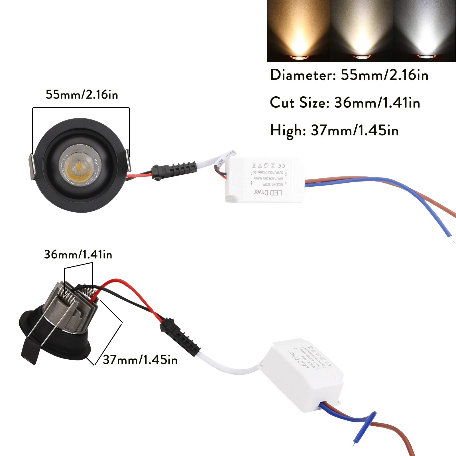 7/10/12/15/20/25/30W Spotlight, verstelbare hoek, verzonken kleurkeuze
