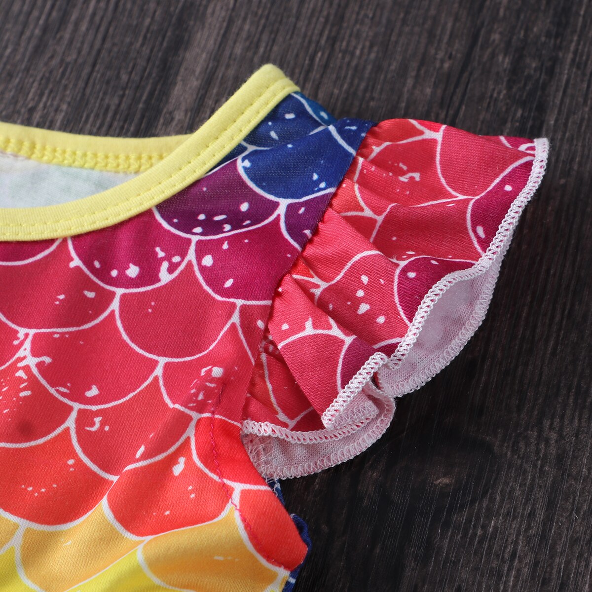 Pudcoco Baby Girls Rainbow Color Dress Summer Scales Pattern Round Neck Flying Sleeve Korean Princess Dress