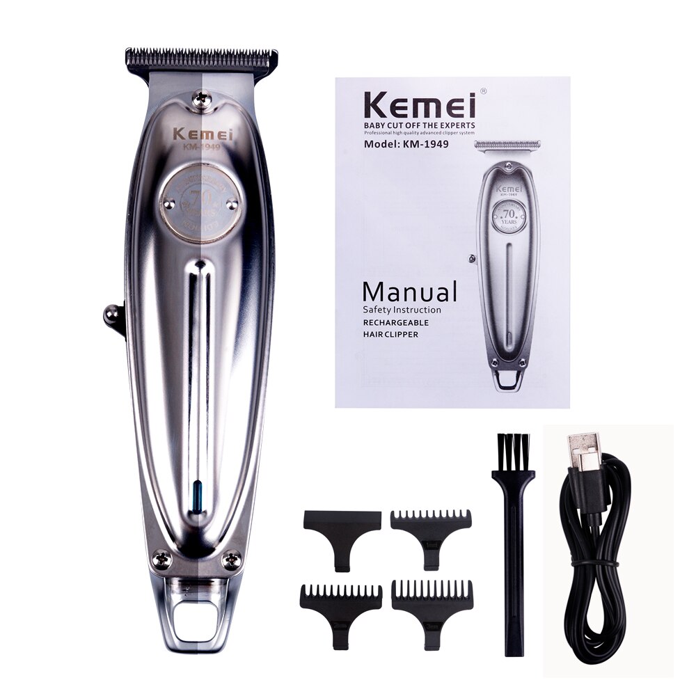 Kemei KM-1949 USB Hair Clipper All Metal Men Electric Cordless Hair Trimmer 0mm T Blade Finish Haircut Machine: Without packaging