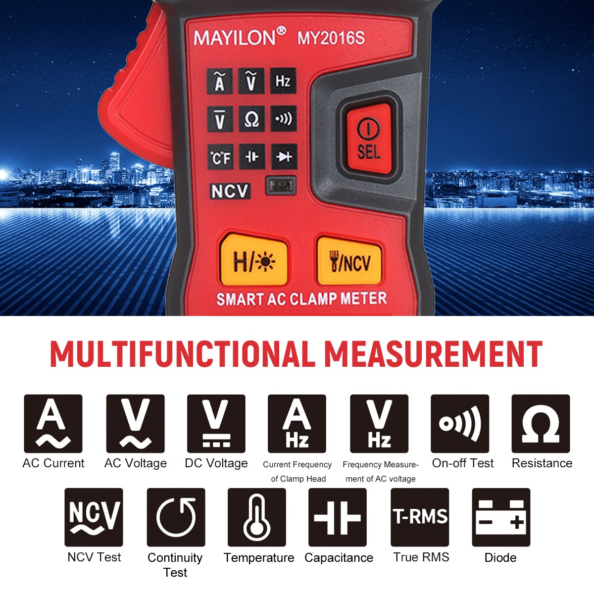 Digital AC Current Clamp Meter 6000 Counts Automatic Range LCD Display Multimeter with Backlight Multifunctional Clamp Gauge