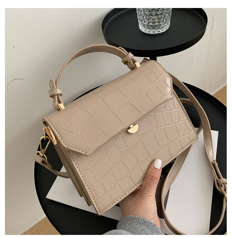 OLSITTI White Stone Pattern Crossbody Bags for Women Handbag Small Square Bag PU Leather Ladies Evening Bags: Dark Khaki