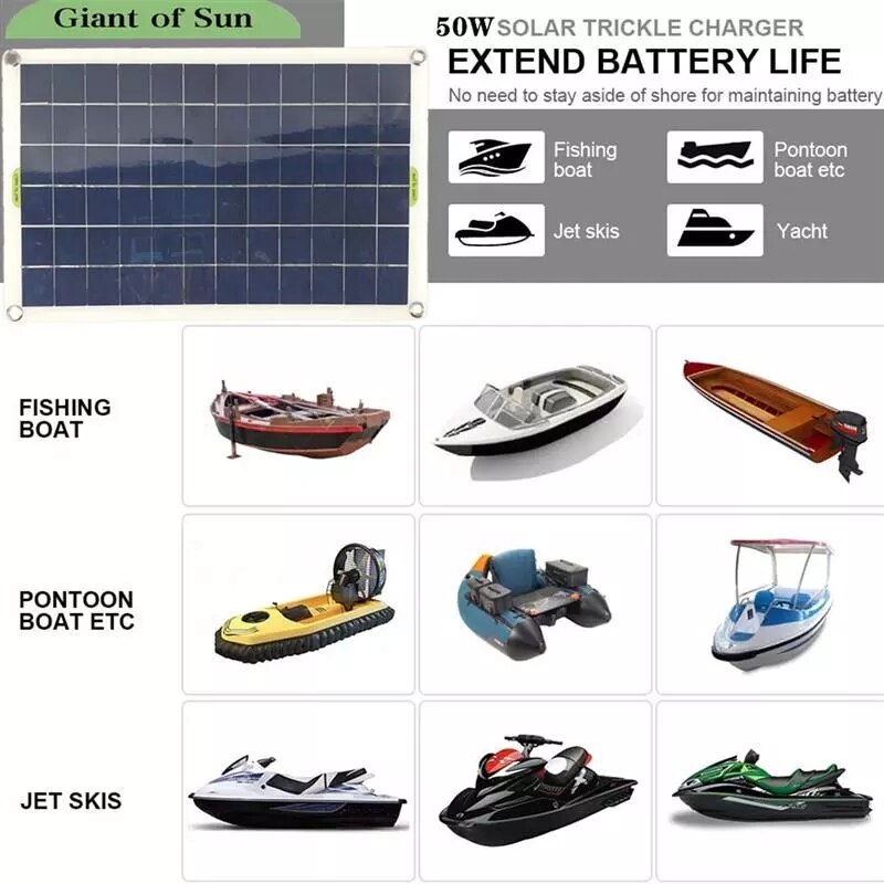 50W Solar Panel USB Output Solar Cells Poly Solar Panel for 12V/24V Battery Power Charger