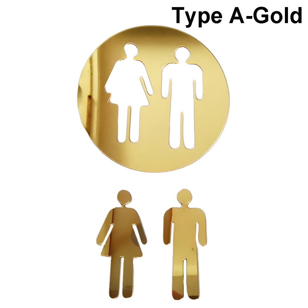3D Muursticker Vrouw Man Spiegel Oppervlak Vinyl Decal Wc Entree Aanmelden Grappige Wc Decoratie Diy Verwijderbare Washroom Deur Poster: Gold-A