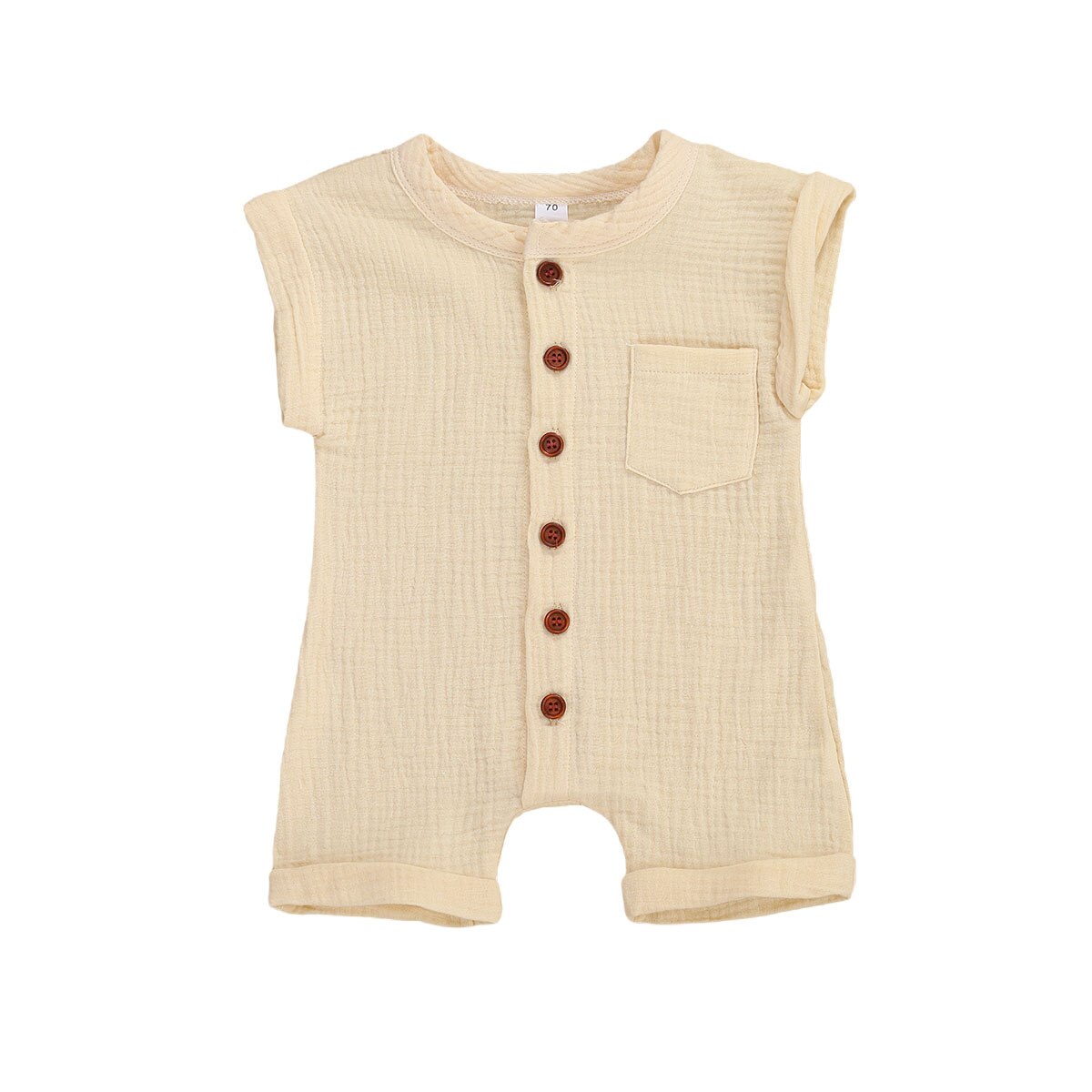 Baby Jongen Korte Mouwen Jumpsuit Zomer Mode Effen Kleur Single-Breasted Een Stuk Korte Broek: Beige / 12m