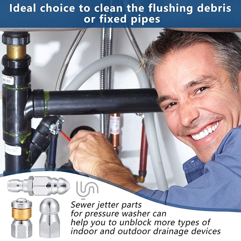 3 Stuks Riool Rioolreinigers Nozzle Roterende Knop Neus Riool Jetting Mondstuk Rvs Vaste Riool Nozzle