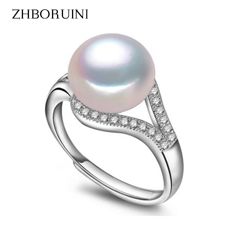 ZHBORUINI Perle Ring Natürliche Süßwasser Perle Schmuck 925 Sterling Silber Ringe Für Frauen Hohe Guality Zirkon Hochzeit Ringe