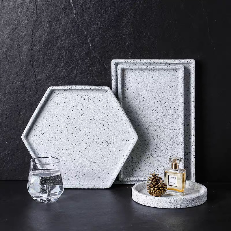 Stor storlek geometrisk betongbricka form rektangulär cement dekor bricka form rund hem förvaringsbricka epoxiharts lera silikonform