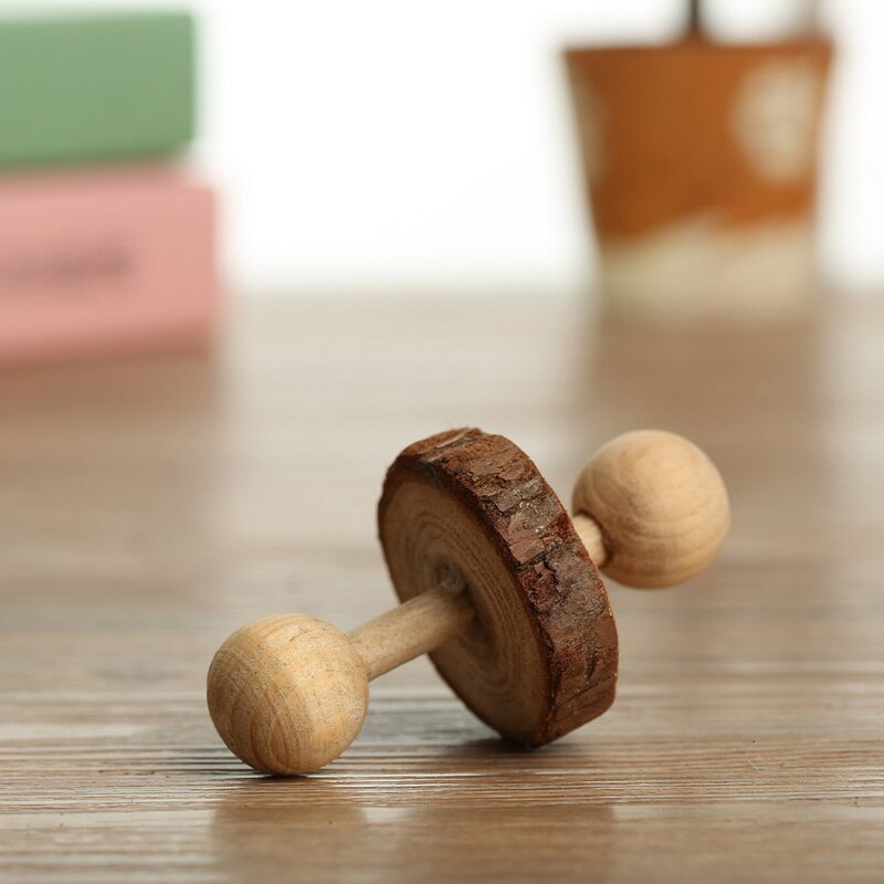 Cute Natural Wooden Rabbits Toys Pine Dumbbells Bicycle Bell Roller Chew Toys For Guinea Pigs Rat Small Pet Molars Supplies