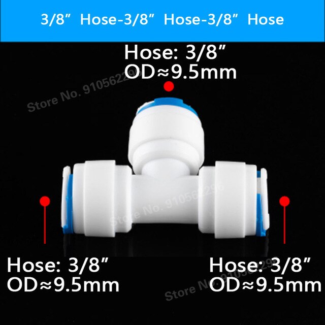 RO Water Hose Connection Straight Elbow Tee Cross 1/4" 3/8" Coupling Plastic Quick Pipe Fitting Reverse Osmosis Connector: T-3l8