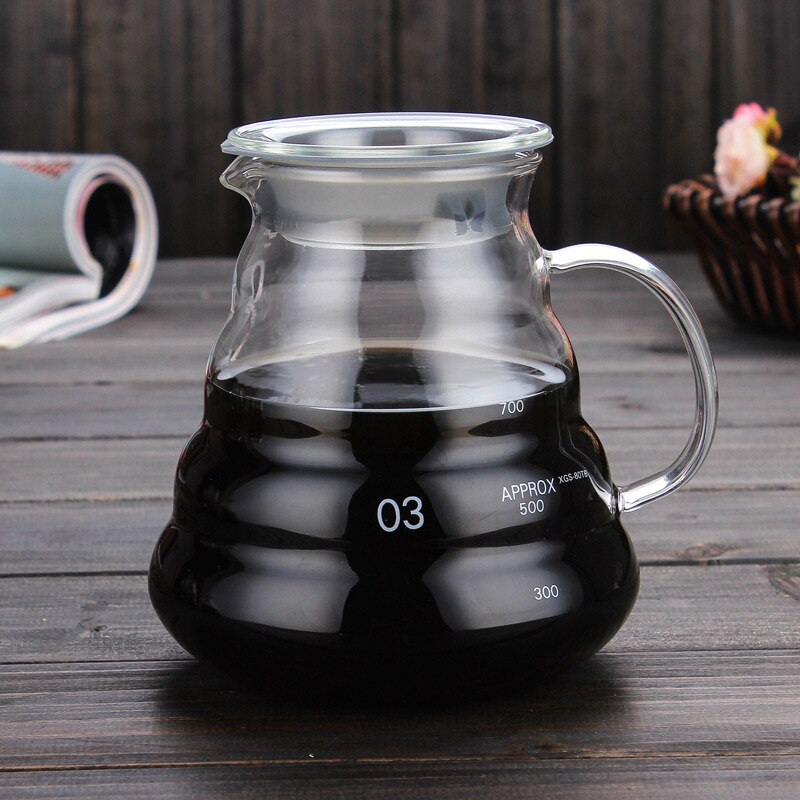 Cafetera manual V60 con filtro, resistente a altas temperaturas, vidrio grueso, embudo con tapa: 800ml