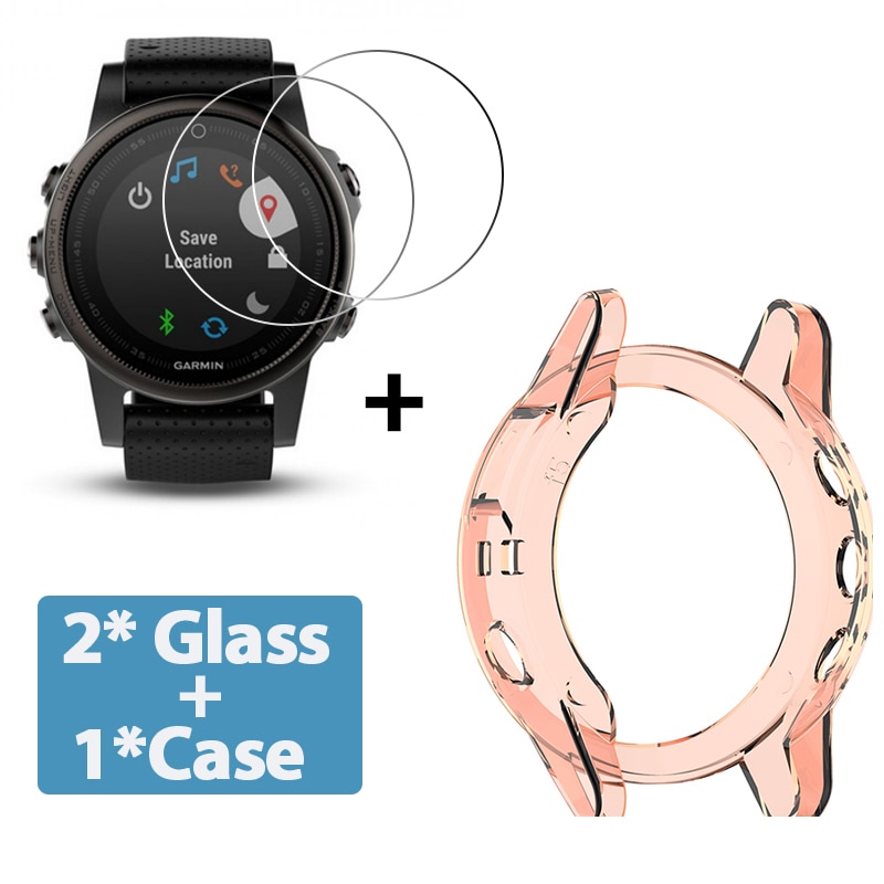 2 + 1 caso protetor de tela para garmin fenix 5 5S 5x relógio inteligente tpu macio capa protetora escudo filme vidro temperado: Laranja / Garmin fenix 5S