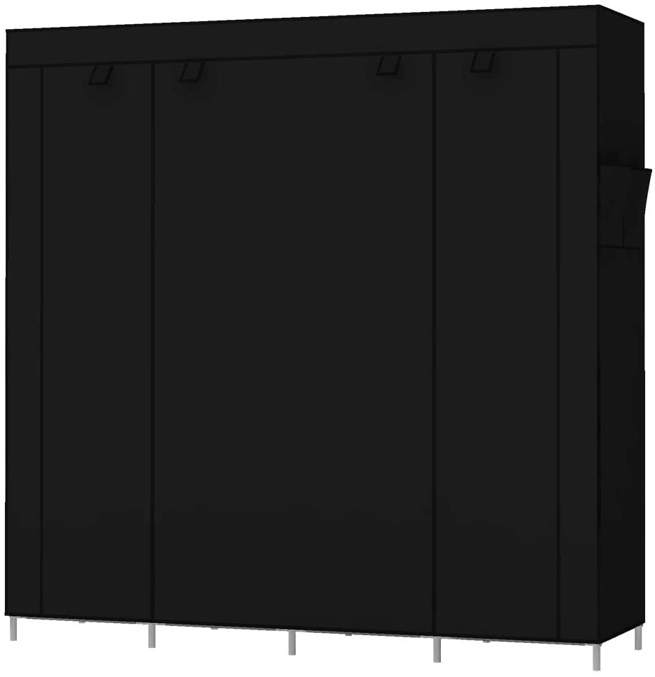 69-Inch Portable Closet Wardrobe - Large Storage Organizer, Black, Easy Assembly, Space Saving For Home