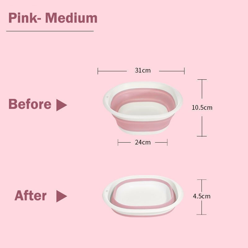 Plastic Folding Basins Portable Wash Basin Home Outdoor Laundry Tub Bathroom Kitchen Accessories Wash Basin 3 Models: Medium Pink