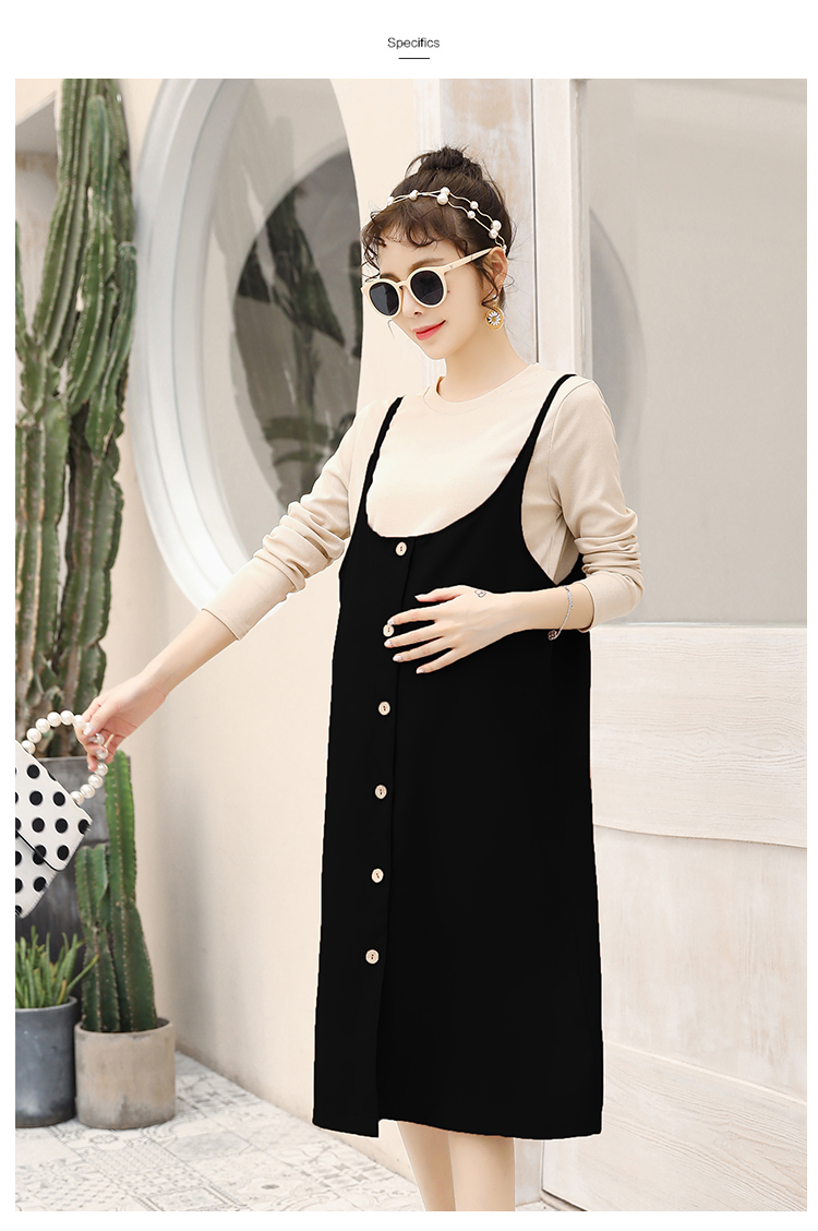 Gravide to stykker barselsdragt graviditetskjoler tøjsæt forår koreansk langærmet t-shirt + lang kjole  w039