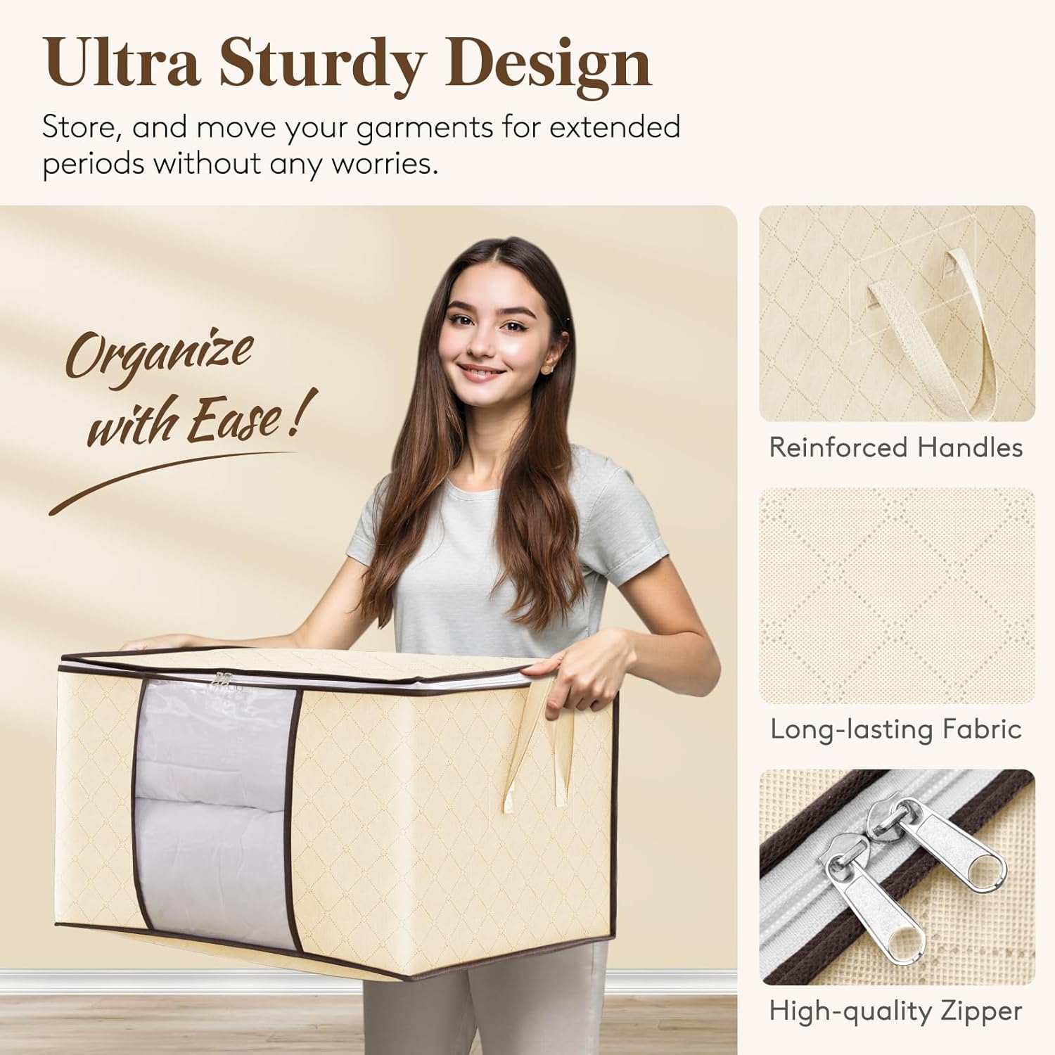 Clothes Storage, Foldable Thick Fabric Blanket Storage Bags, Storage Containers for Organizing Bedroom, Closet, Comforter