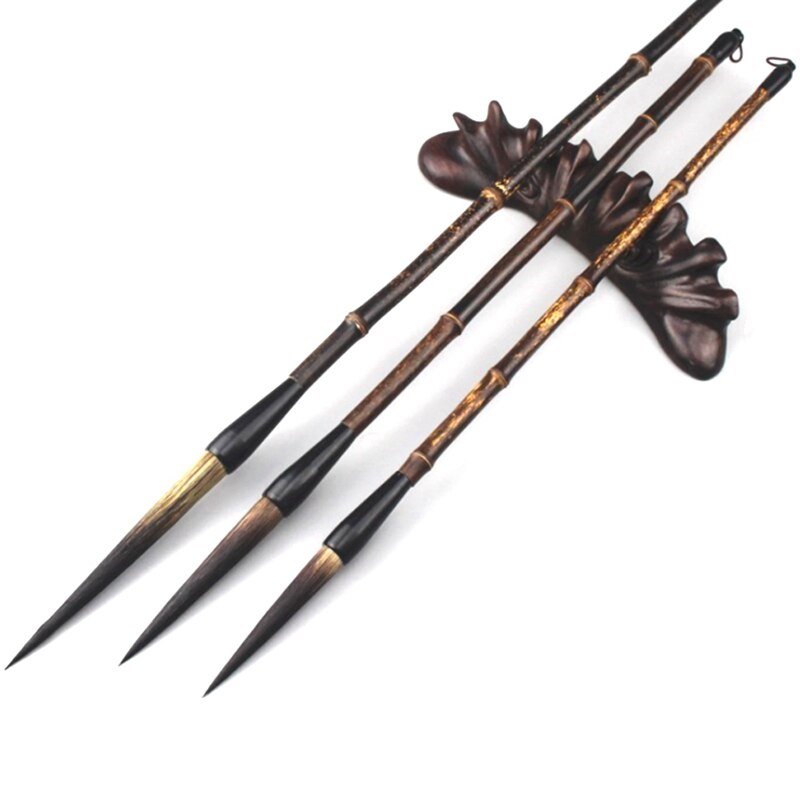 3PCS Wenfang Sibao Purple Bamboo Brush Set Natural Slub Brush Calligraphy Pen Hook Line Pen