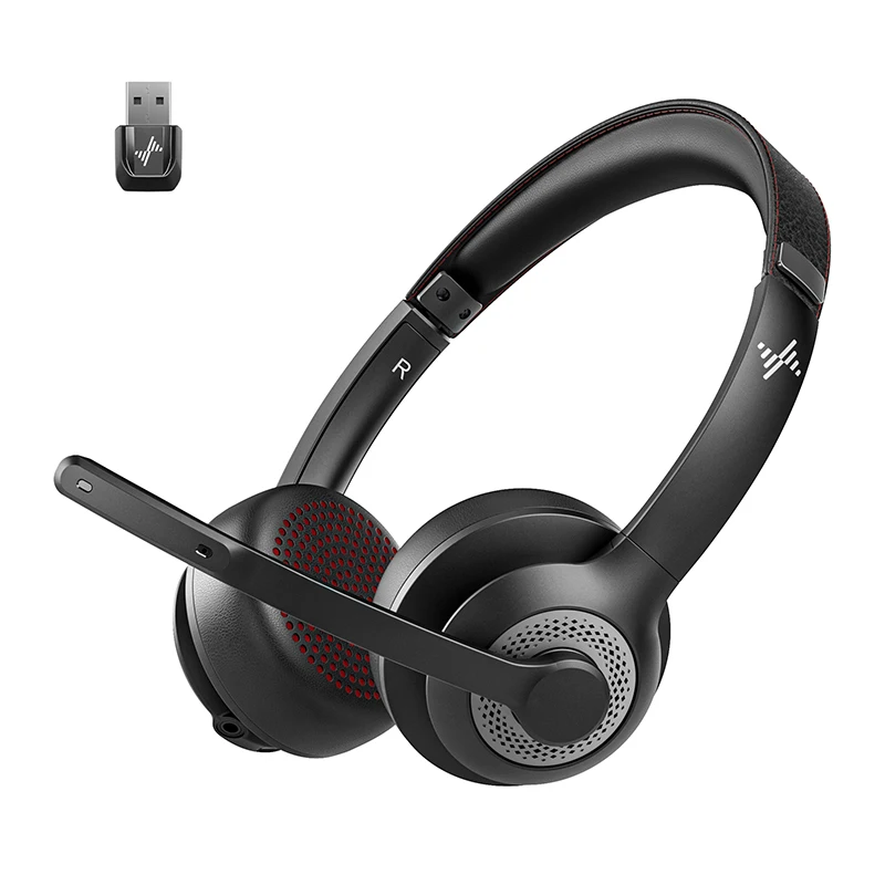 JIAMQISHI EH02U Auriculares inalámbricos con Bluetooth ANC micrófono para trabajo ordenador auriculares USB Dongle micrófono silencioso para MacBook auriculares teléfono: Negro