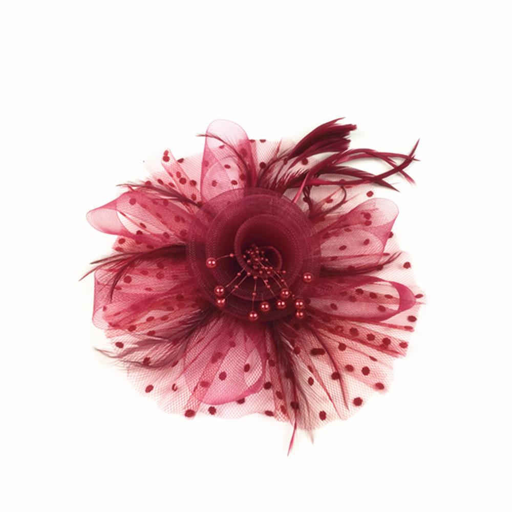 Vintage brude hatte fjer hovedbeklædning blomst fascinator stor gatsby brude hovedbeklædning til bryllupsfest elfenben hvid rød pink prom: Burgunder
