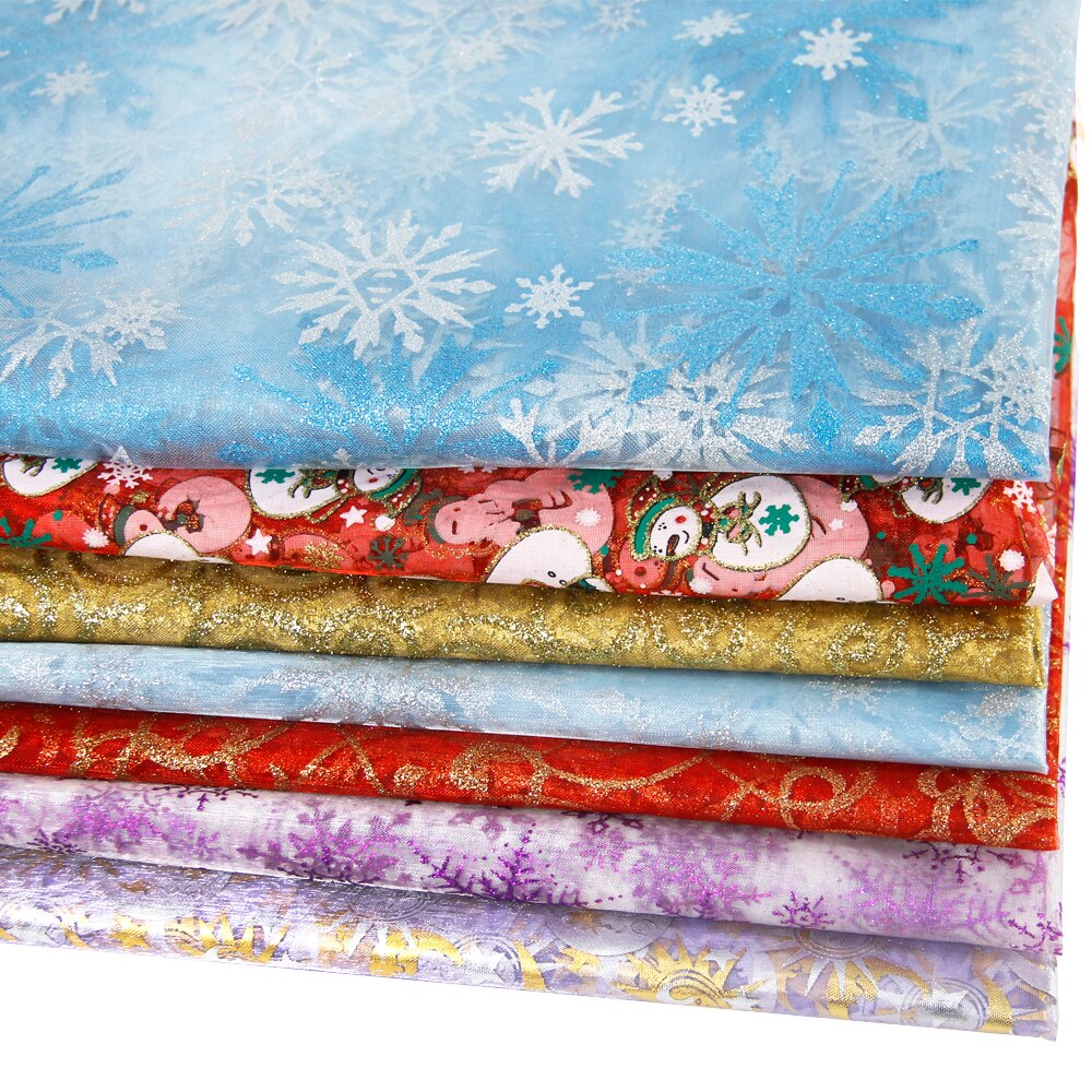 50*145 cm snöflingatryckt glittermetalliskt garntyg, handgjorda material för att sy tilda docka ,1 yc 803