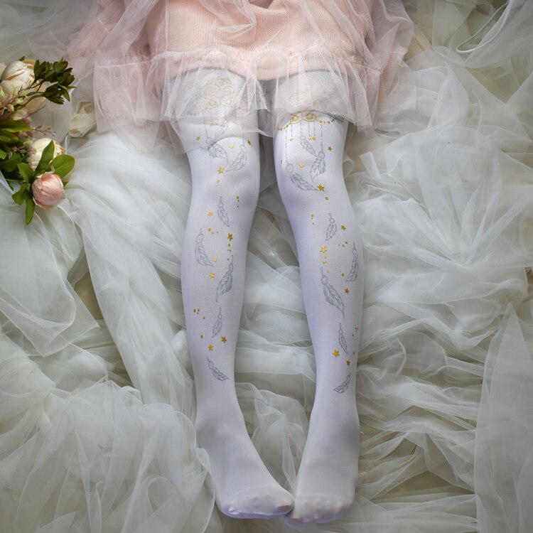 Lolita Lolita – collants double face, imprimés à , plumes argentées, fleurs, extensibles, chaussettes de princesse: white